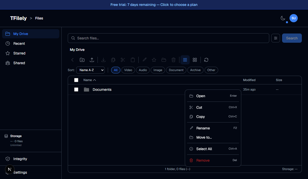 Right-click context menu on a file