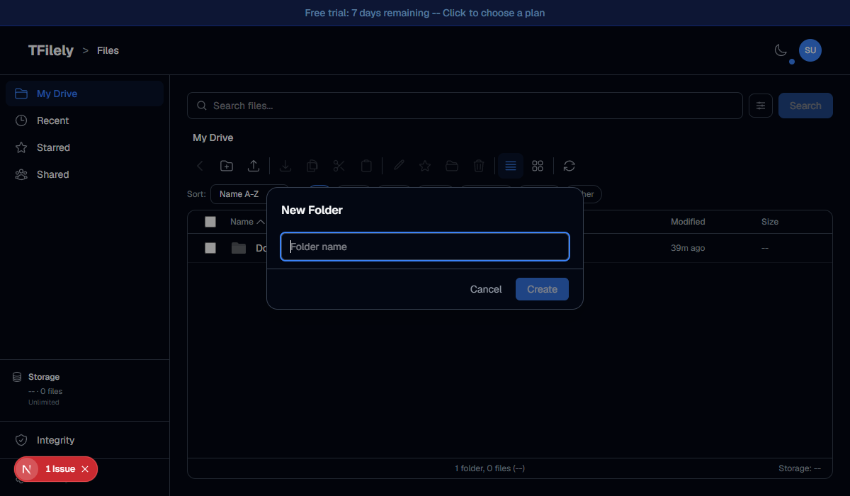 Create new folder dialog