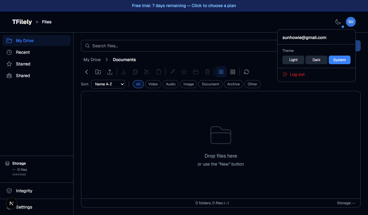 Profile dropdown menu