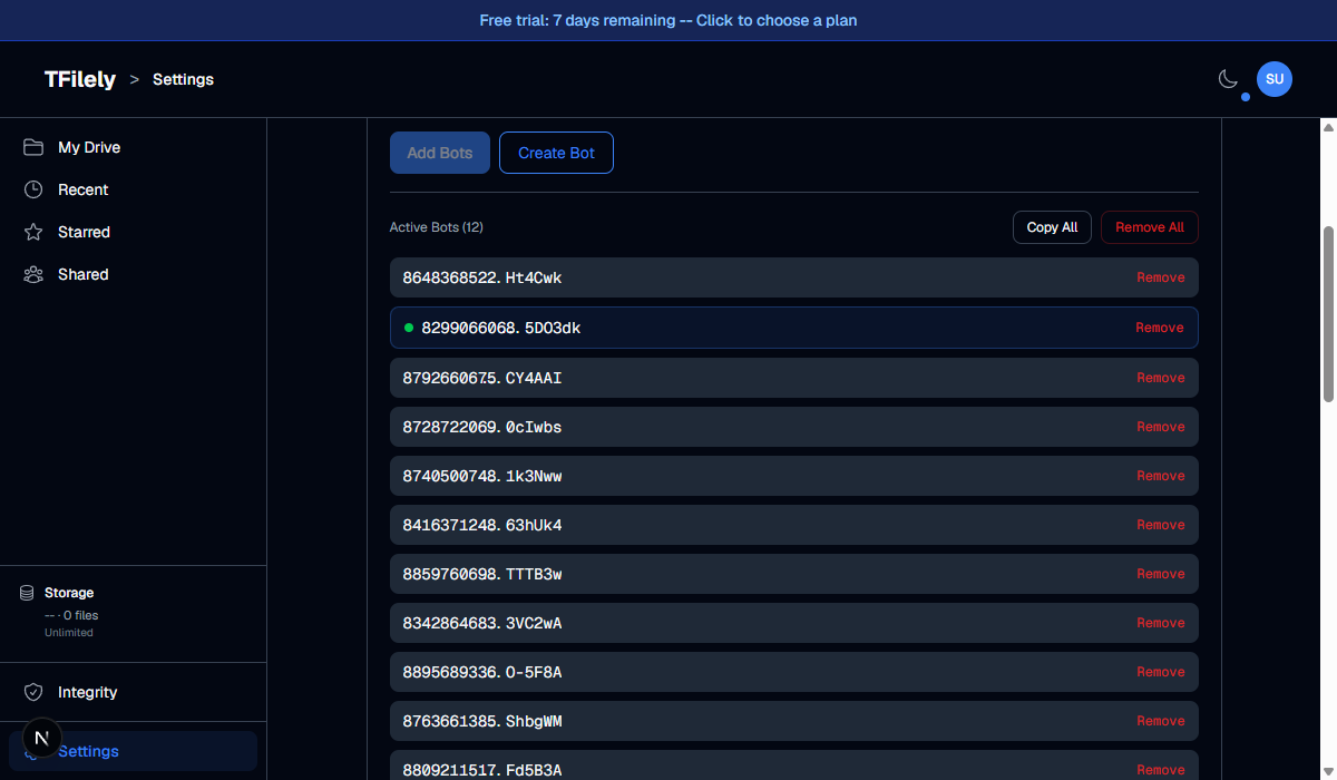 Settings Account tab - channels section with sync buttons