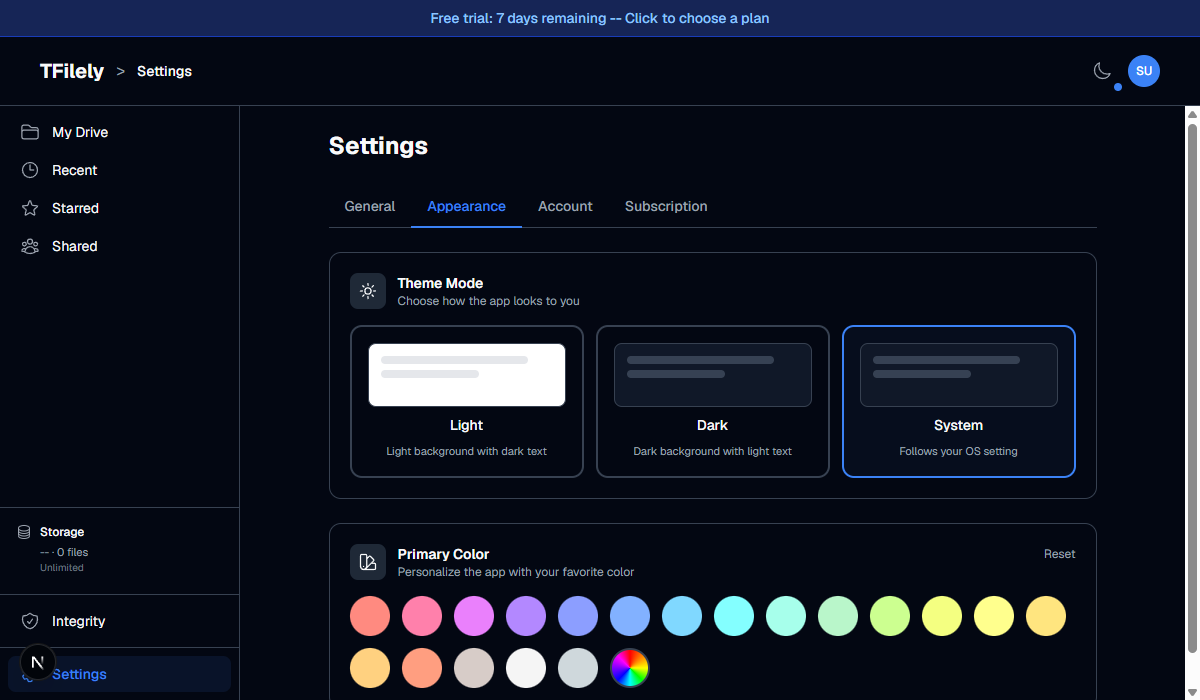 Settings Appearance tab