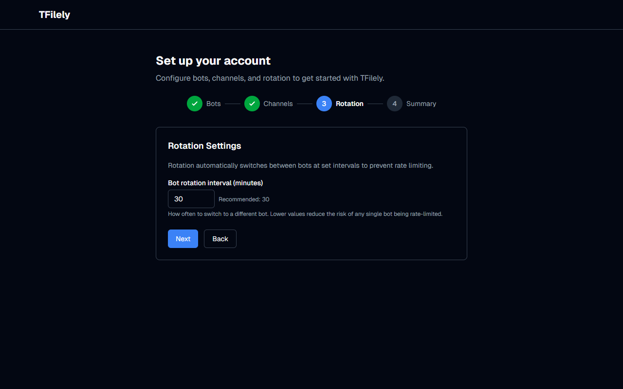 Setup wizard rotation settings with bot and channel interval inputs