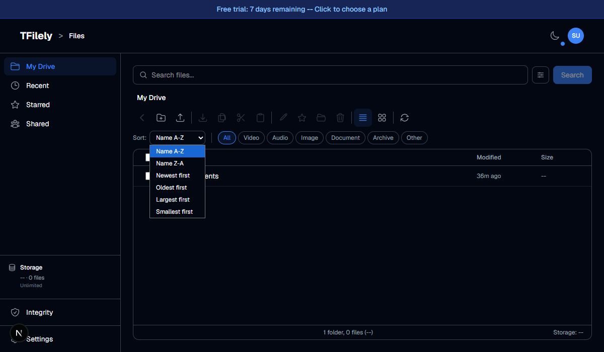 Sort options dropdown