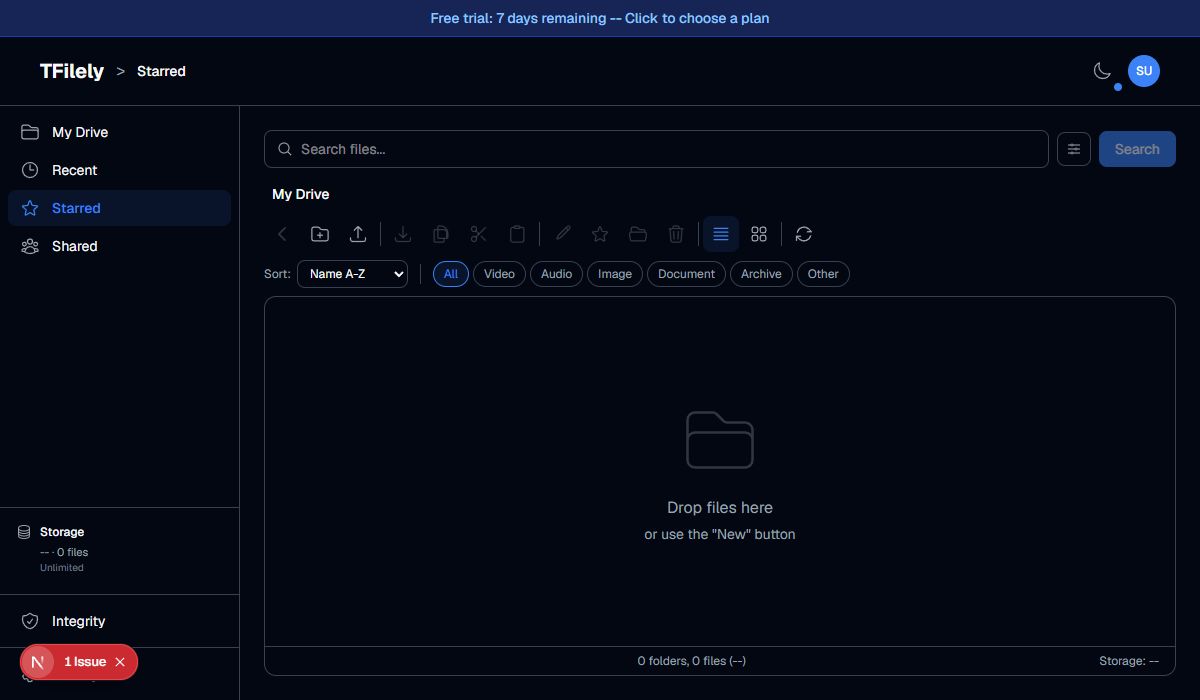 Starred files view showing starred files and folders