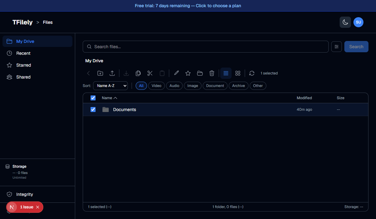 Dashboard in dark theme